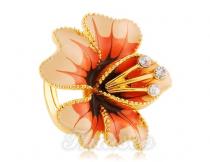 Damenring grosse Blume rot mit Swarovski-Elemente - goldig legiert